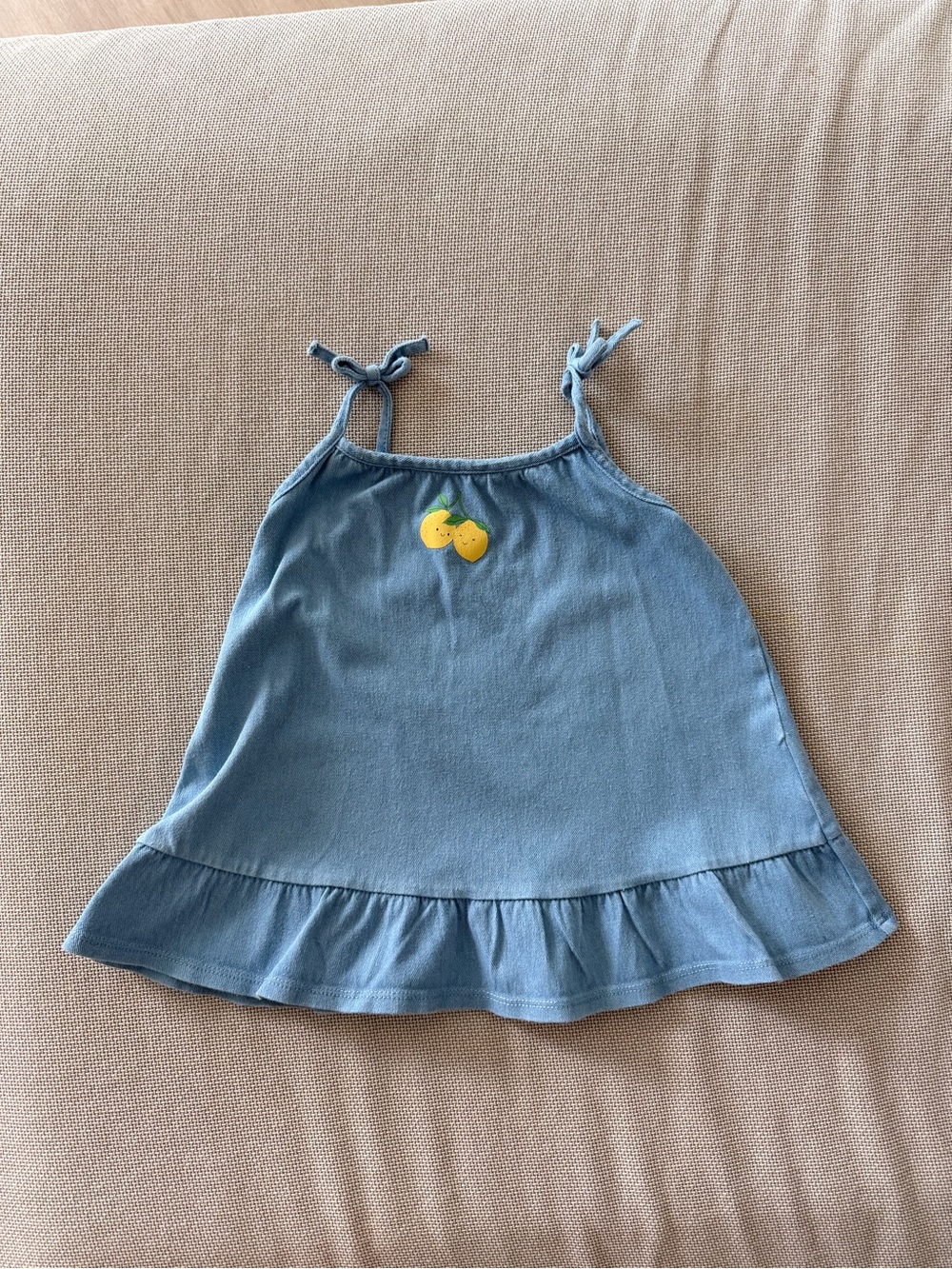 Girls Blue Tie-Strap Dress with Lemon Patch